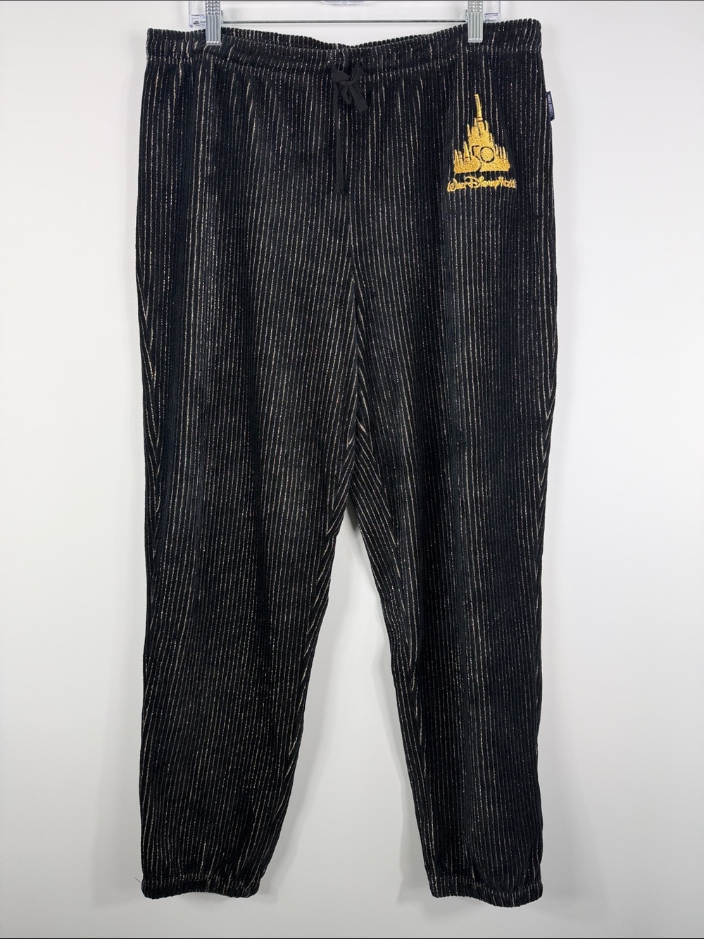 Walt Disney World 50th Anniversary Black Gold Pinstripe Jogger Pants Castle XL